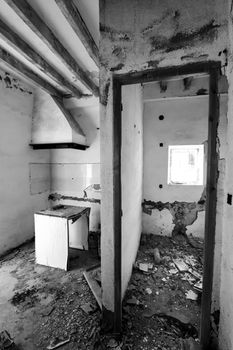 Remains of kitchen of abandoned building of the gold mines of Rodalquilar village in Almeria province, Spain.