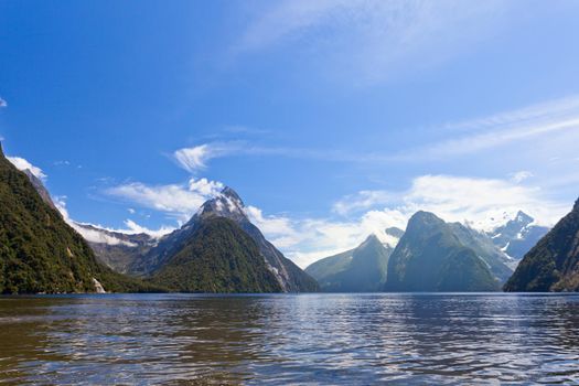 Milford Sound and Mitre Peak in Fjordland National Park, Southern Alps, New Zealand