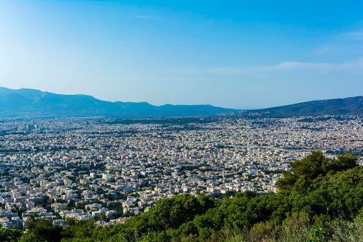 Panoramic view of the city of Athens, from the Hymettus mountain. Greece.