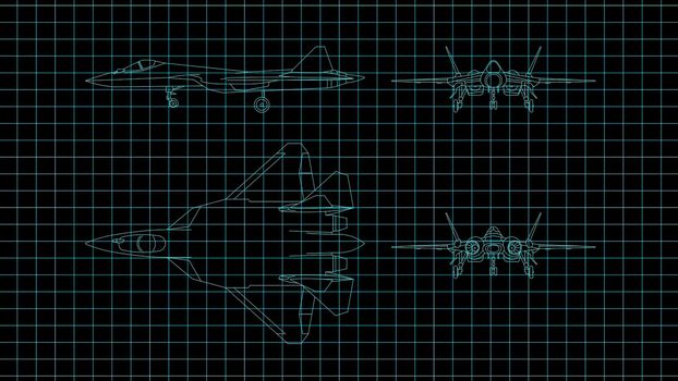 3d illustration - Technical Drawing of airplane design being drawn with great detail 