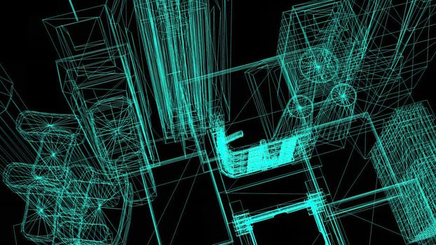 3d illustration - Technical Drawing of floor design being drawn with great detail and ready 3d model of house