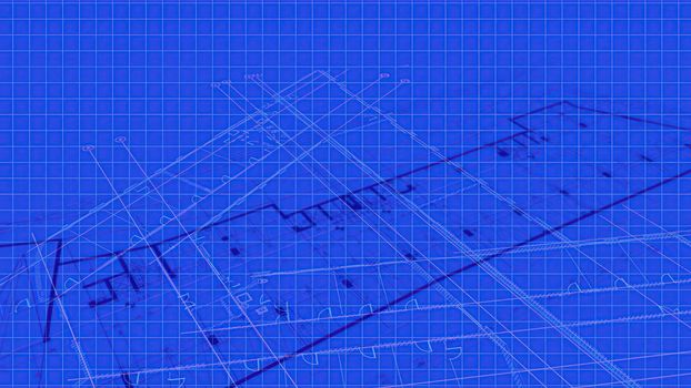 3d illustration - Technical Drawing of floor design being drawn with great detail and ready 3d model of house