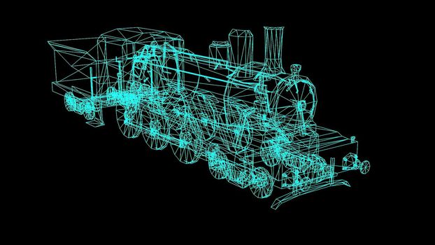 3d illustration - Wire Frame Model Of Train on a black background