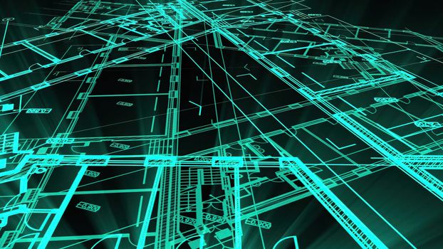 3d illustration - Technical Drawing of floor design being drawn with great detail 