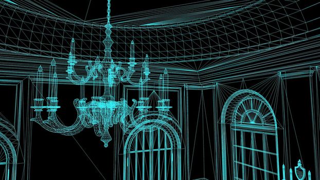 3d illustration - Wireframe Model Of Pompous Palace With Columns