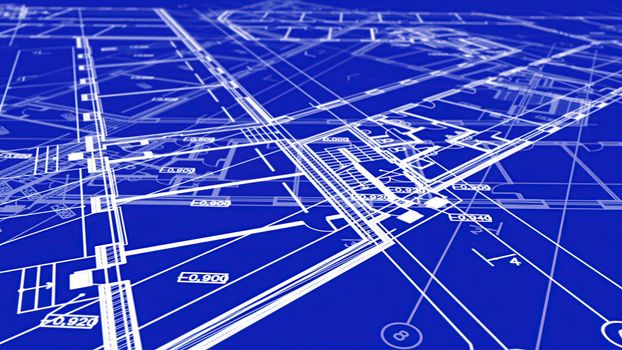 3d illustration - Technical Drawing of floor design being drawn with great detail 