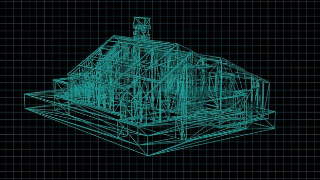 3d illustration - Technical Drawing of floor design being drawn with great detail and ready 3d model of house