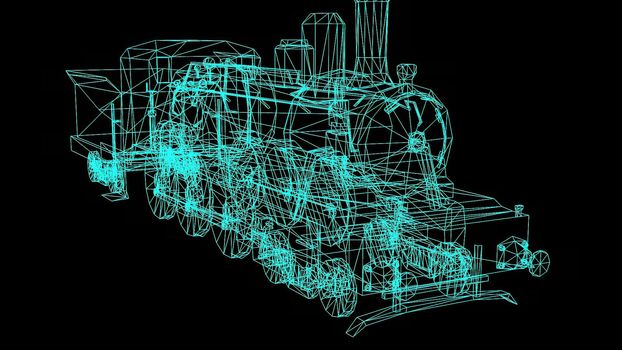 3d illustration - Wire Frame Model Of Train on a black background