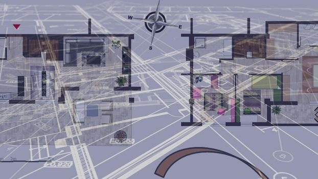 3d illustration - Technical Drawing of floor design being drawn with great detail 