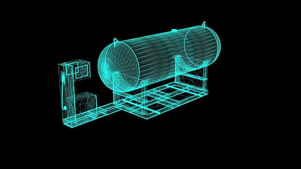 3d illustration - Petrol Station in wire frame on black background
