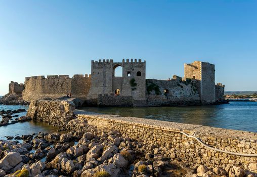 Methoni, Greece - August 10, 2018: The Methoni Venetian Fortress in the Peloponnese, Messenia, Greece. The castle of Methoni was built by the Venetians after 1209.