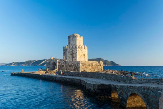 Methoni, Greece - August 10, 2018: The Methoni Venetian Fortress in the Peloponnese, Messenia, Greece. The castle of Methoni was built by the Venetians after 1209.