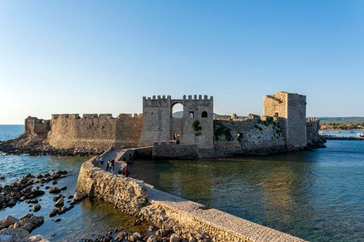 Methoni, Greece - August 10, 2018: The Methoni Venetian Fortress in the Peloponnese, Messenia, Greece. The castle of Methoni was built by the Venetians after 1209.