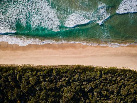 Aerial photo of a beach and trees in Ulladulla, NSW, Australia. High quality photo