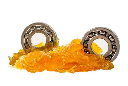 Ball bearing stainless with grease lithium machinery lubrication for automotive and industrial isolated on white background.