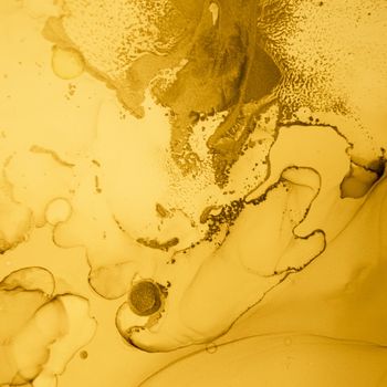 Gold Fluid Art. Marble Abstract Wallpaper. Alcohol Ink Painting. Liquid Print. Fluid Art. Creative Wave Illustration. Golden Contemporary Drops. Luxury Acrylic Oil Background. Marble Fluid Art.