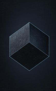 Cube with black background, science and technology, 3d rendering. Computer digital drawing.