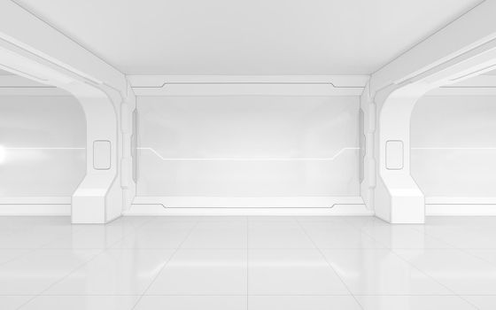 White empty futuristic room, 3d rendering. Computer digital drawing.