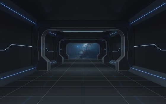 Tunnel of the future, futuristic room, 3d rendering. Computer digital drawing.