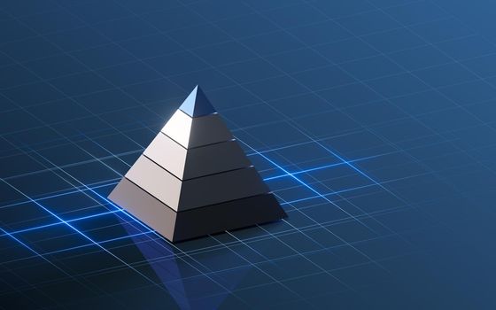 Pyramid graphics and data analysis, 3d rendering. Computer digital drawing.