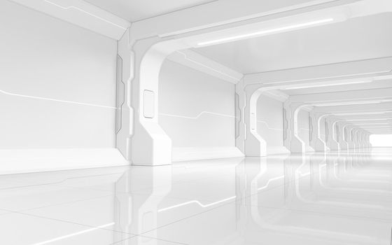 White empty tunnel, futuristic room, 3d rendering. Computer digital drawing.