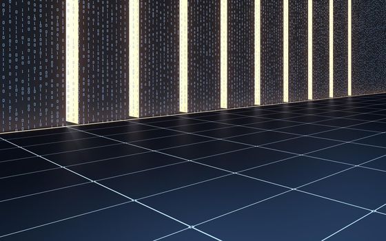 Futuristic wall and light, 3d rendering. Computer digital drawing.