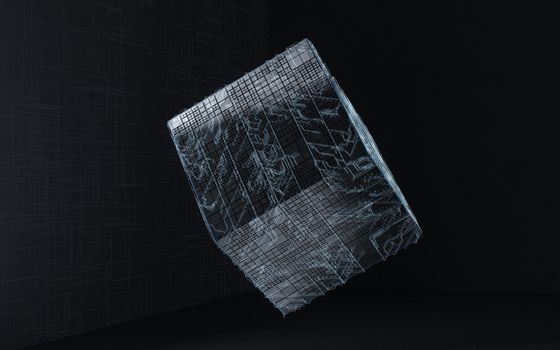 Cubes with black background, science and technology, 3d rendering. Computer digital drawing.