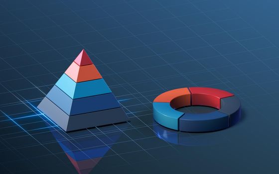 Pyramid diagram and ring diagram, 3d rendering. Computer digital drawing.