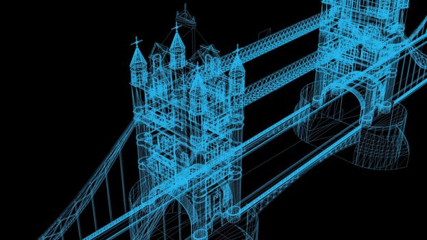 3d illustration - wire frame Bridge on black background