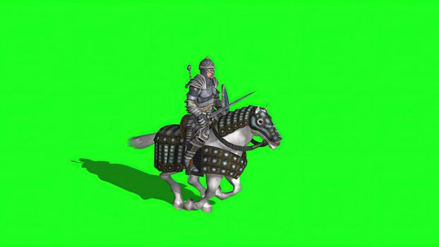 3d illustration - Medieval Knight  Ride Horse  With Sword And Shield  on green screen