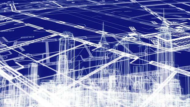 3d illustration - Technical Drawing of floor design being drawn with great detail 