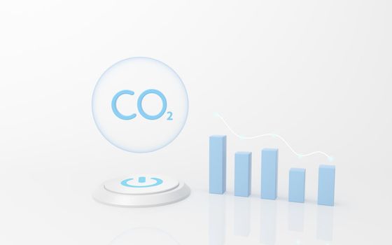 Carbon emissions and bar chart, 3d rendering. Computer digital drawing,