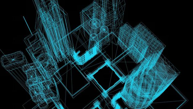 3d illustration - wire frame Model Of City 