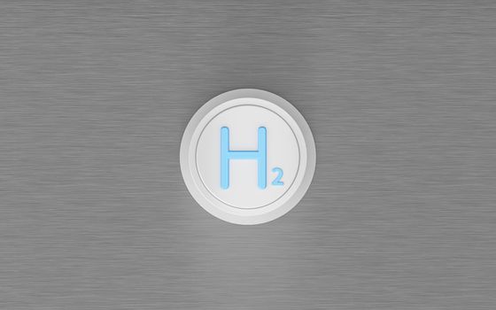 A white button with hydrogen engraved on it, 3d rendering. Computer digital drawing.