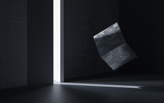 Cube and door, science and technology, 3d rendering. Computer digital drawing.