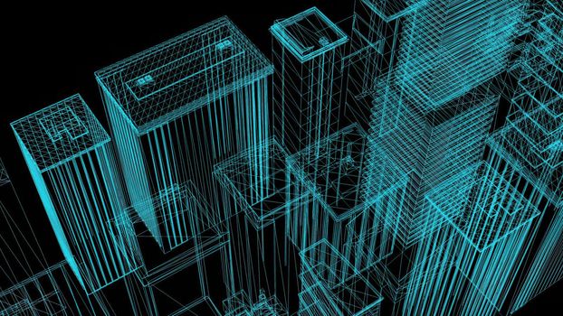 3d illustration - wire frame Model Of City 