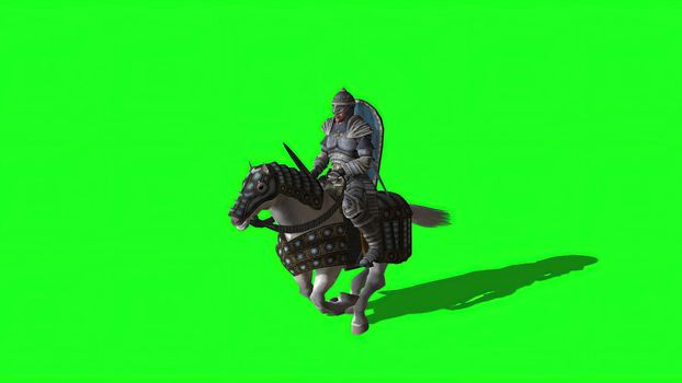 3d illustration - Medieval Knight  Ride Horse  With Sword And Shield  on green screen