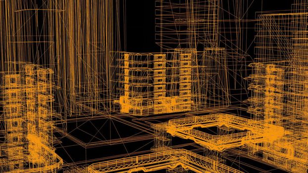 3d illustration - wire frame Model Of City 