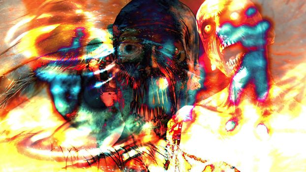 3d illustration - Horror Zombie With scary Effects, 