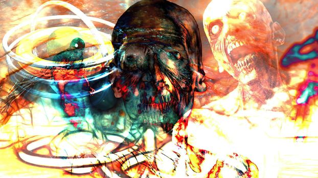 3d illustration - Horror Zombie With scary Effects, 