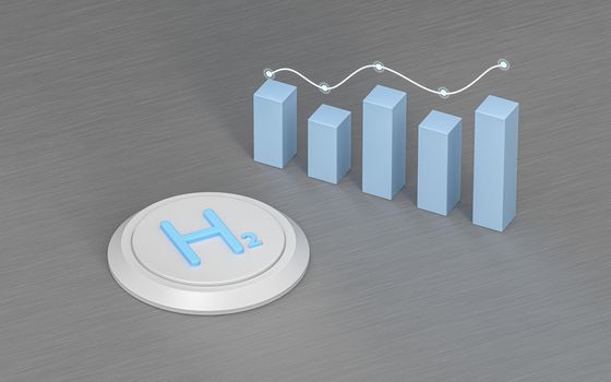 Hydrogen and the bar diagram, 3d rendering. Computer digital drawing.