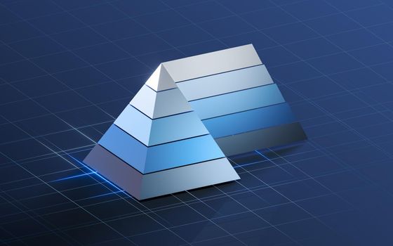 Pyramid graphics and data analysis, 3d rendering. Computer digital drawing.