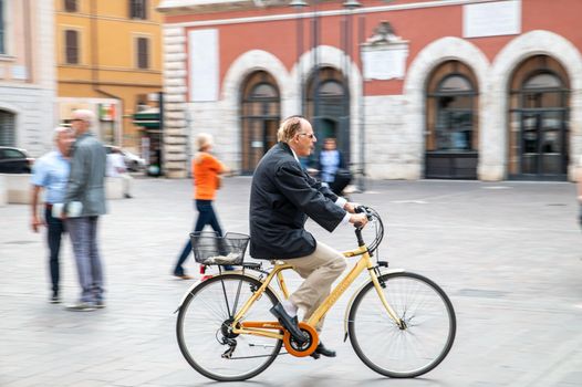 terni,italy september 29 2021:panning of a bicycle in the city of terni