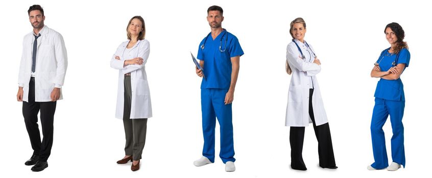 Set of Full length portraits of doctors and nurses medical staff isolated on white background