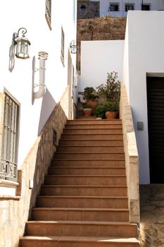 Narrow streets with whitewashed facades in Mojacar, Almeria, Andalusia community, Spain