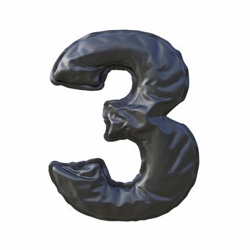 Black leather font Number 3 THREE 3D render illustration isolated on white background
