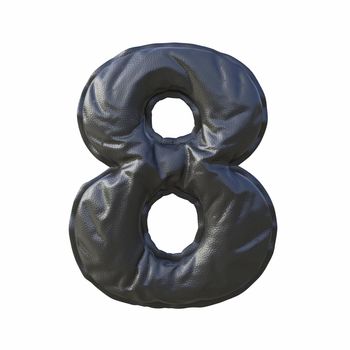 Black leather font Number 8 EIGHT 3D render illustration isolated on white background