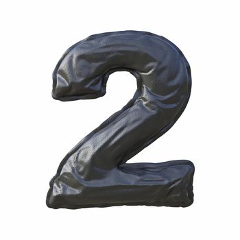 Black leather font Number 2 TWO 3D render illustration isolated on white background