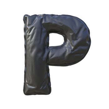 Black leather font Letter P 3D render illustration isolated on white background