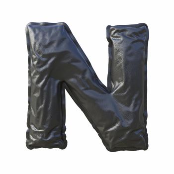 Black leather font Letter N 3D render illustration isolated on white background